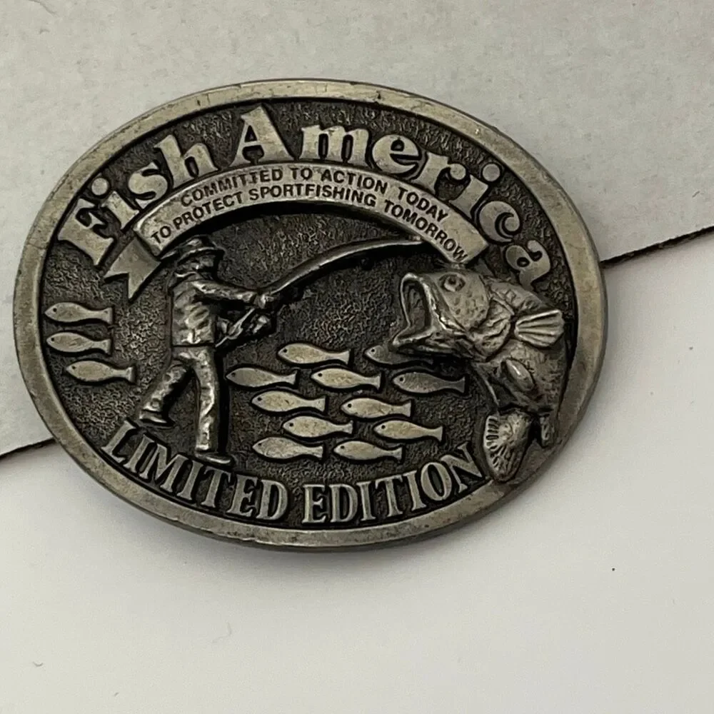 The Great American Buckle Co Mens Gray Fish American Limited Edition Belt Buckle